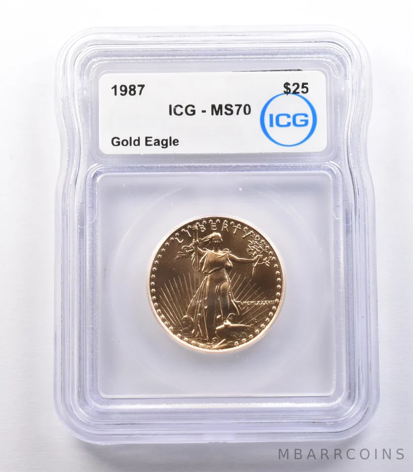 1987 $25 American Gold Eagle 1/2 Oz Gold MS70 ICG MCMLXXXVII
