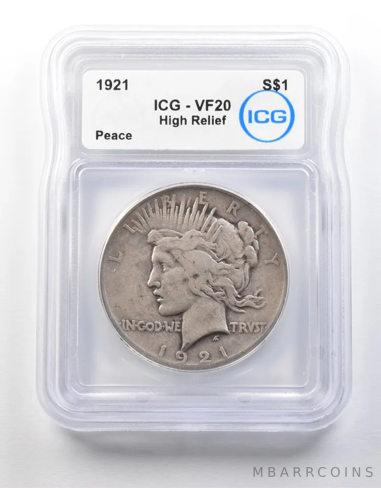 1921 Peace Silver Dollar High Relief VF20 ICG a8701