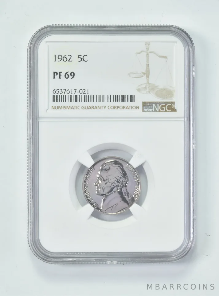 1962 Jefferson Nickel PF69 NGC Brown Lbl