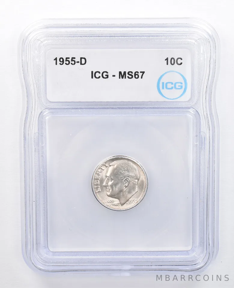 1955-D Roosevelt Dime MS67 ICG Toned Reverse *7596