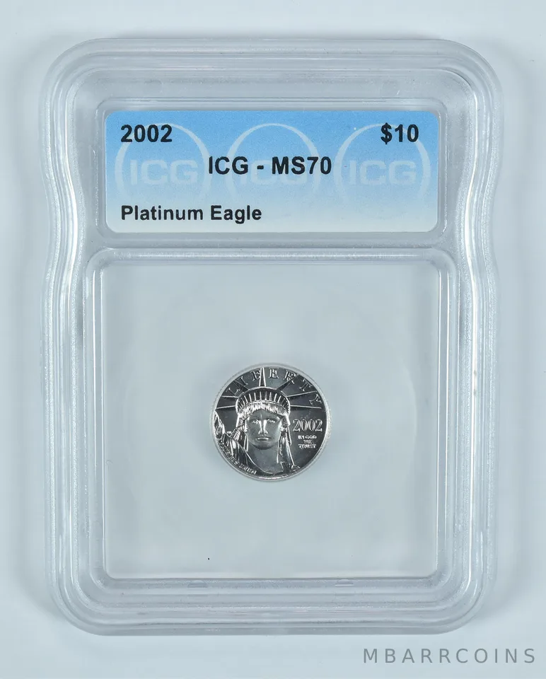 2002 $10 American Platinum Eagle 1/10 Oz Platinum MS70 ICG