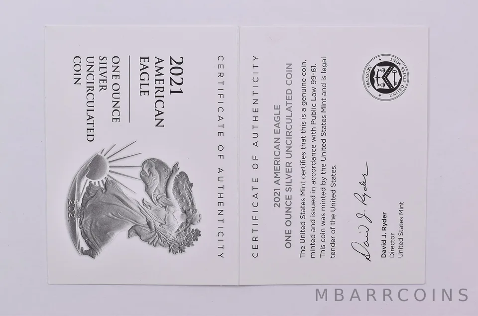 COA 2021-W Burnished Silver Eagle Type 2