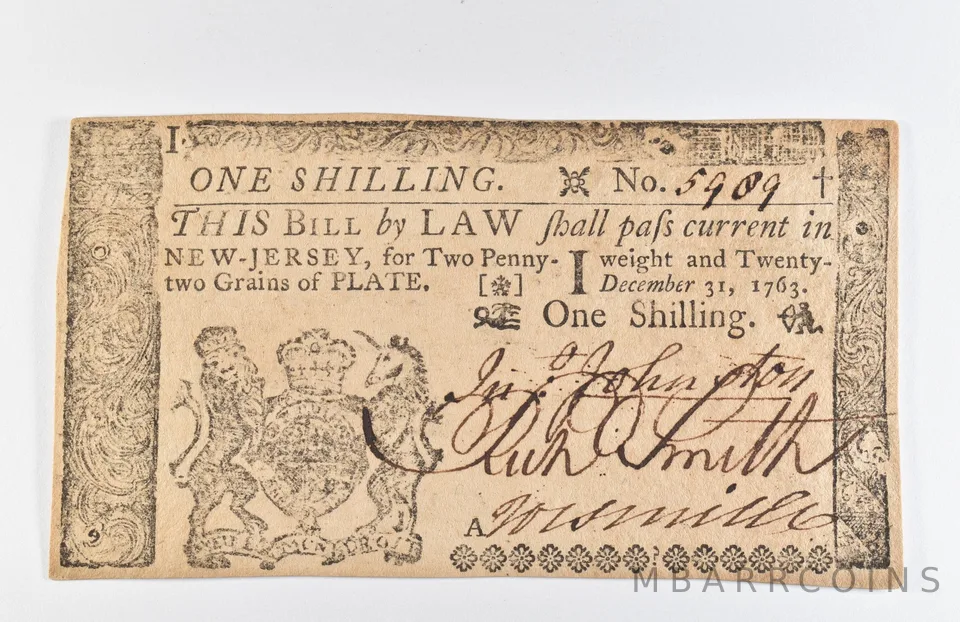 1763 1 Shilling New Jersey Obsolete Note *8638