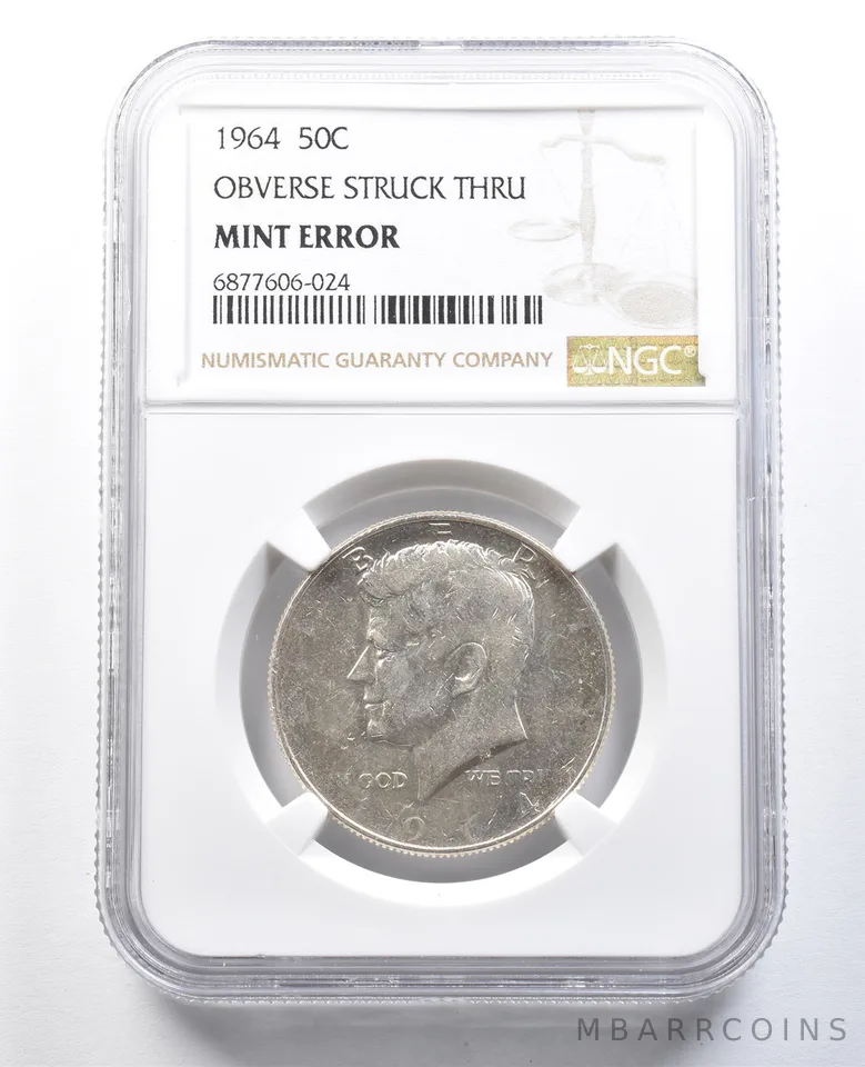 1964 Kennedy Half Dollar Mint Error Obverse Struck Thru NGC *8216