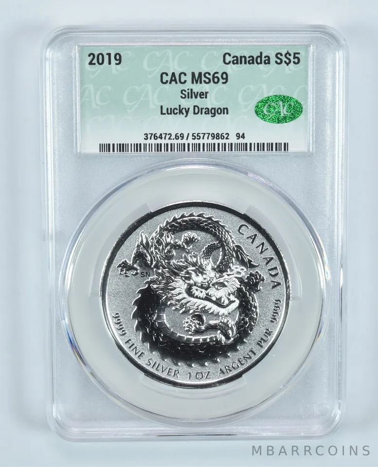 2019 Canada 5 Dollars Silver Lucky Dragon MS69 CAC CACg