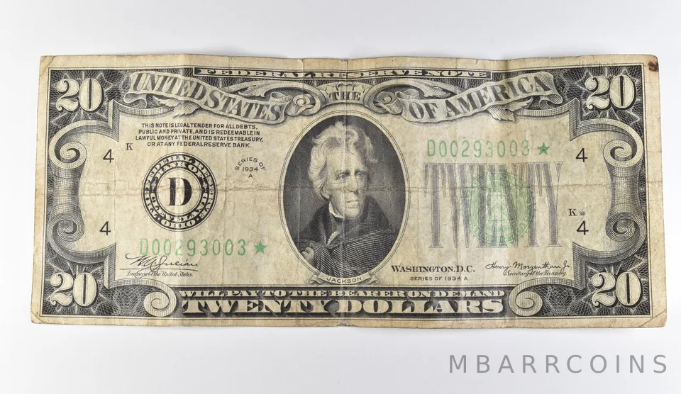 1934 A $20 Cleveland OH FRN Star Note Green Seal *9689