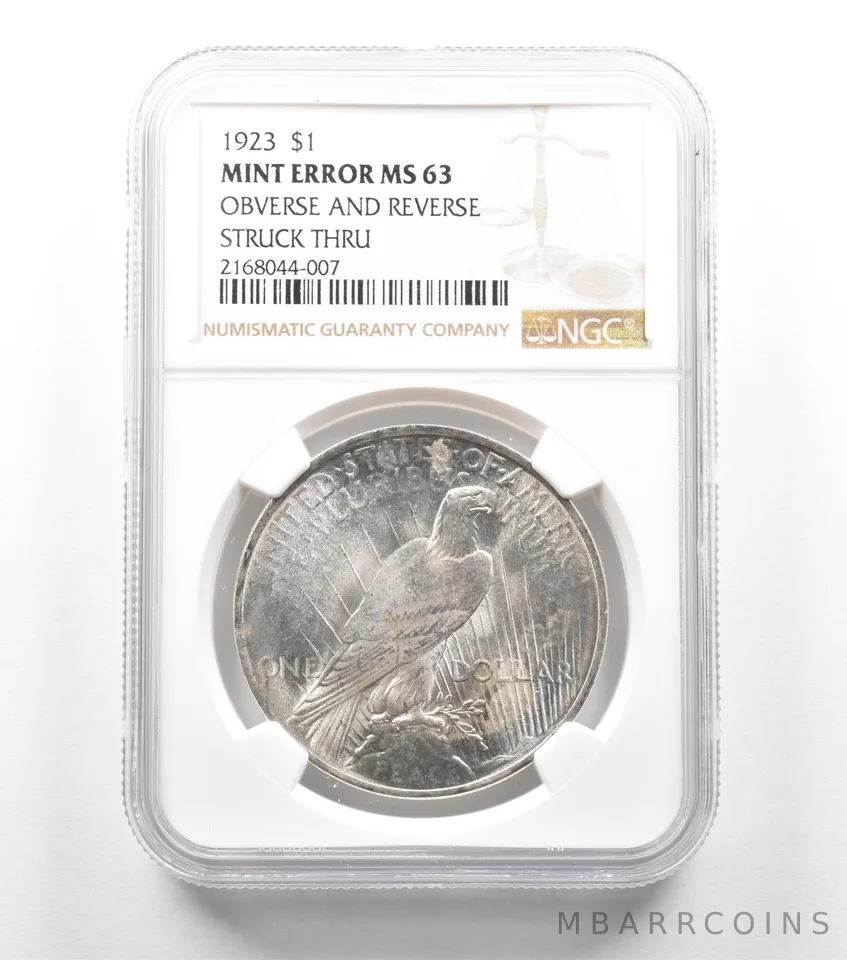 1923 Peace Silver Dollar Mint Error Obverse & Reverse Struck Thru MS63 NGC *4581
