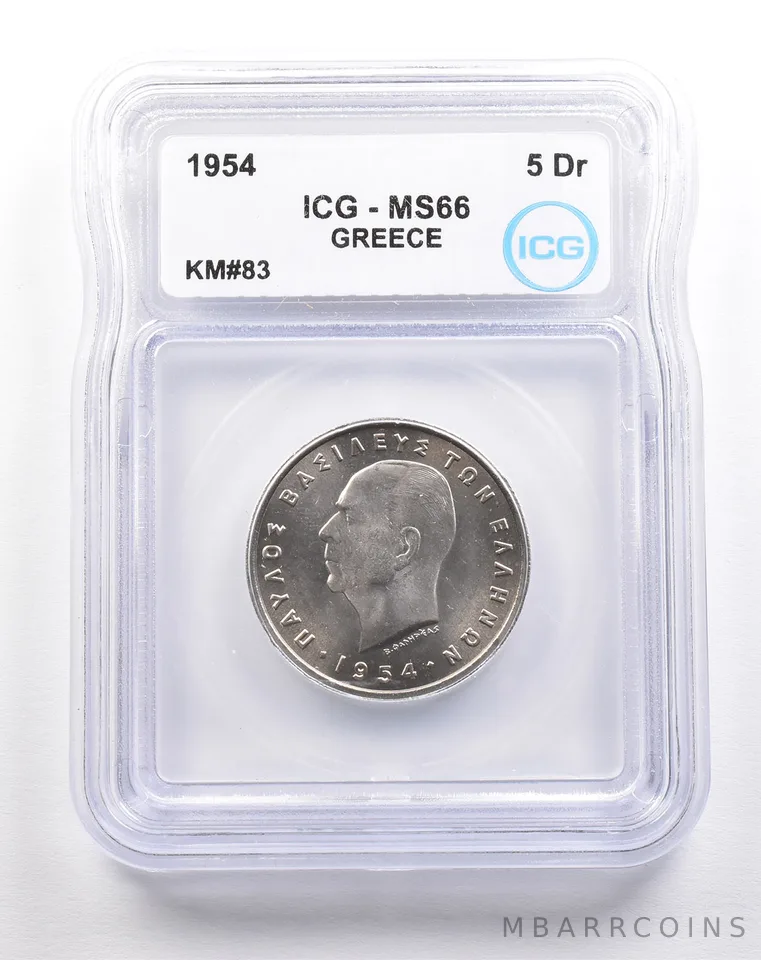 1954 Greece 5 Drachma KM#83 MS66 ICG *5514