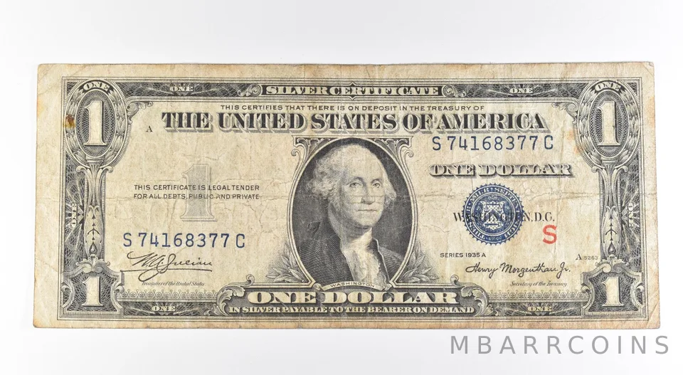 1935 A $1 Silver Certificate Experimental S Blue Seal Fr#1608 *0509