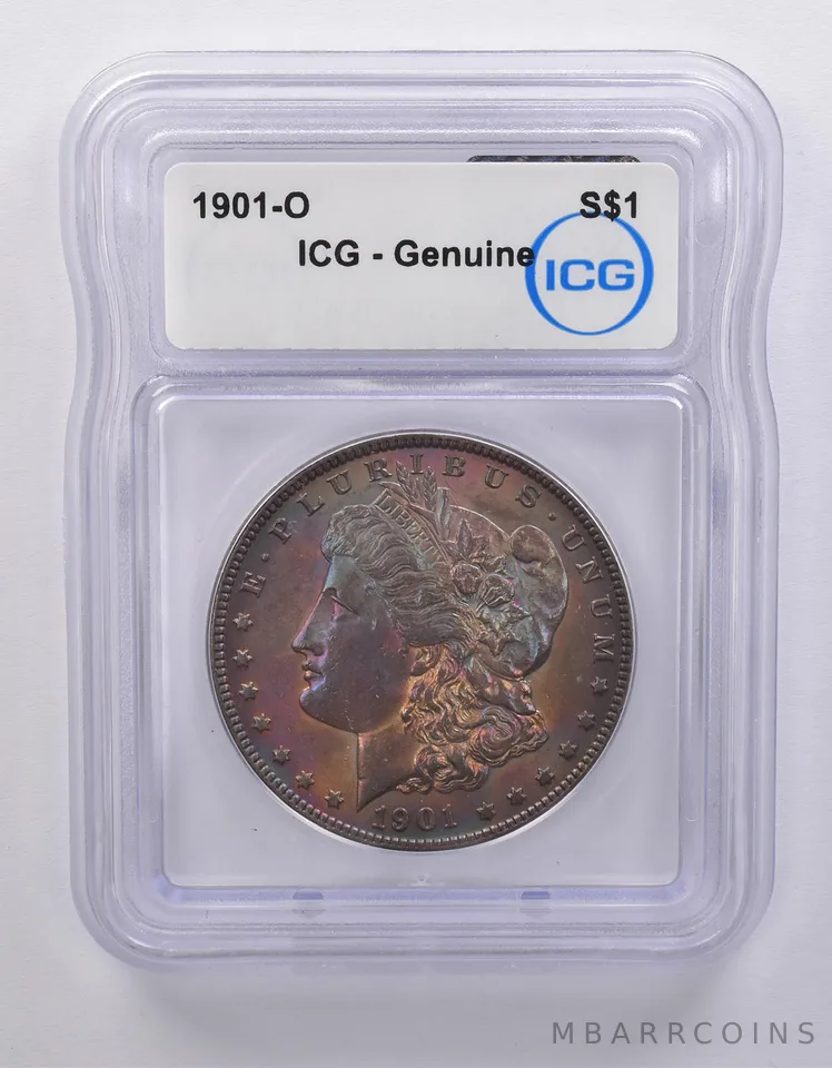 1901-O Morgan Silver Dollar Genuine ICG Rainbow Tone *7136