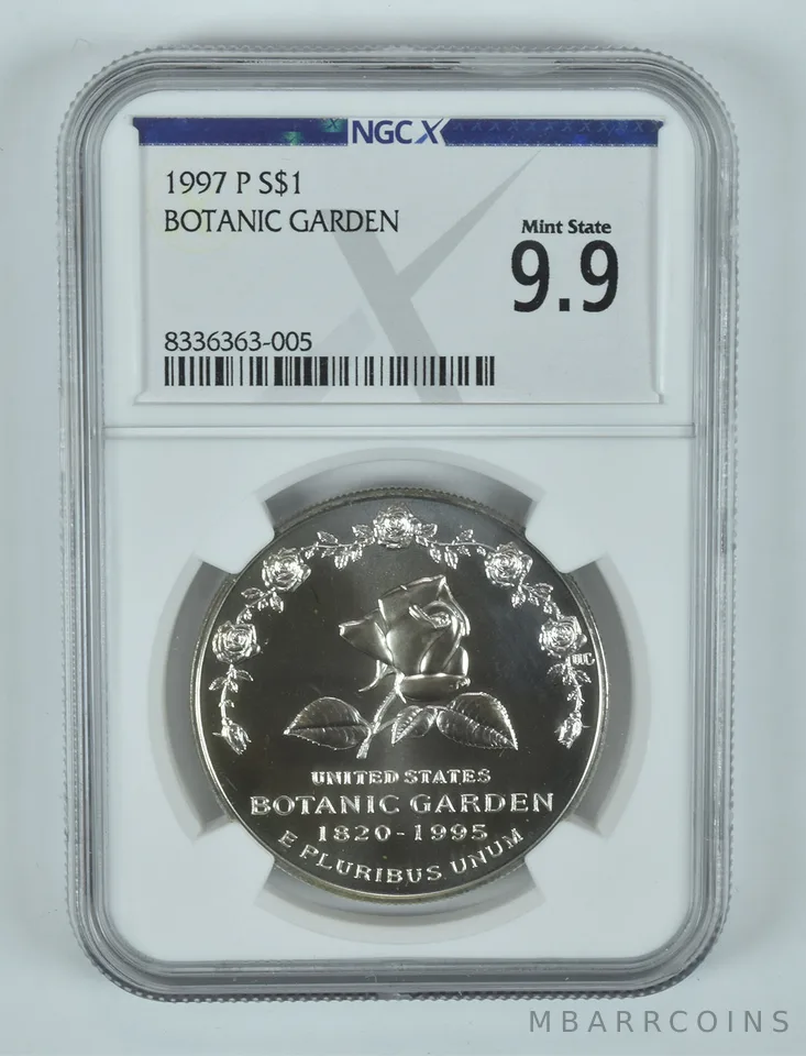 1997-P Botanic Gardens Commemorative Silver Dollar MS 9.9 NGC X