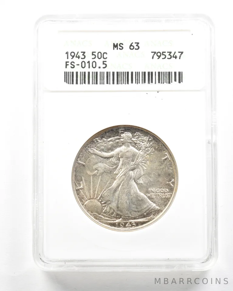 1943 Walking Liberty Half Dollar Double Die FS-010.5 MS63 ANACS *2061