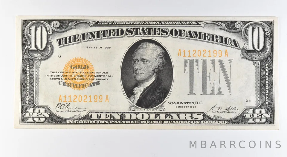 1928 $10 Gold Certificate Yellow Seal Fr#2400 *9573