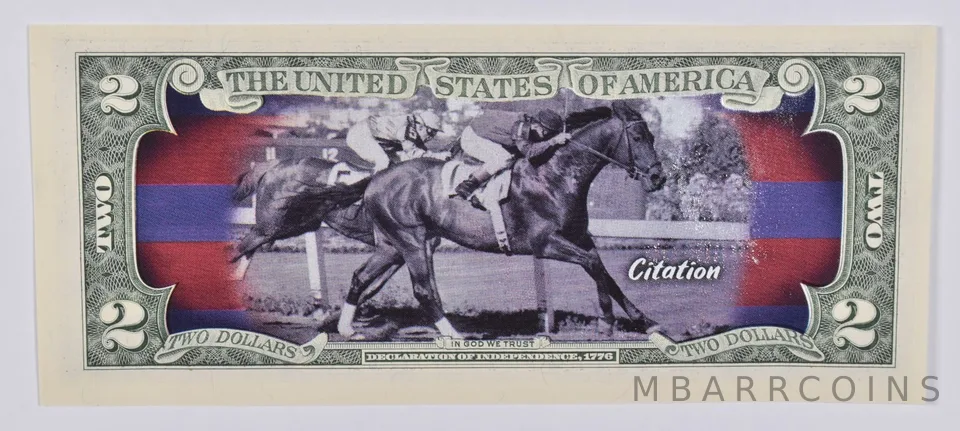2017 $2 Colorized US Note Race Horse - Citation Custom Printed FRN