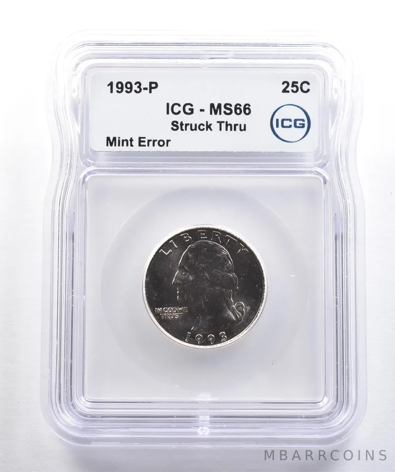1993-P Washington Quarter Mint Error Struck Thru MS66 ICG *4259
