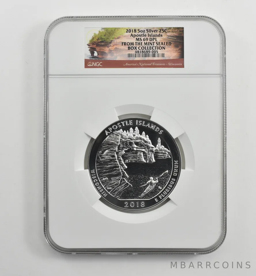 2018 5 Oz Silver Quarter ATB Apostle Islands MS69 DPL NGC *1563