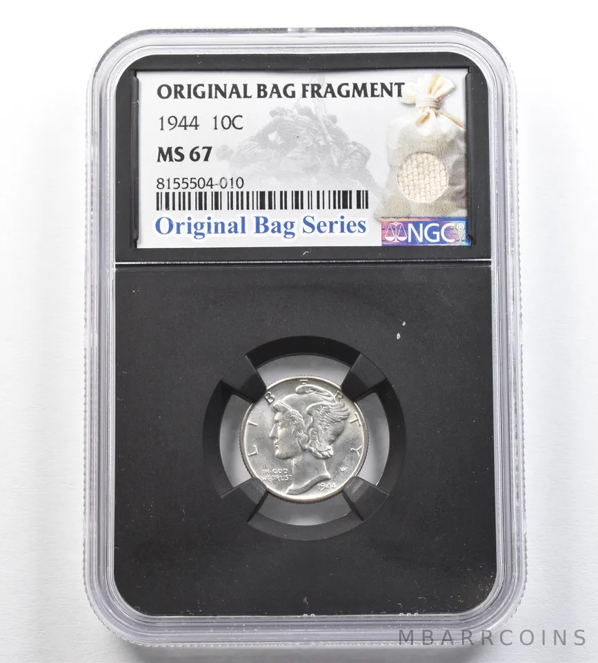 1944 Mercury Dime Original Bag Fragment MS67 NGC *0422