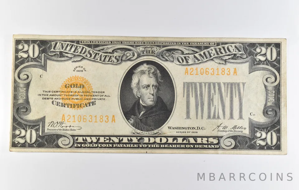 1928 $20 Gold Certificate Yellow Seal *4137