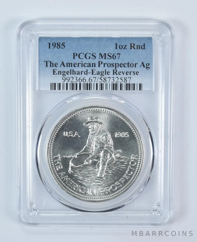 1985 Engelhard Prospector 1 Oz Silver Round Eagle Reverse MS67 PCGS