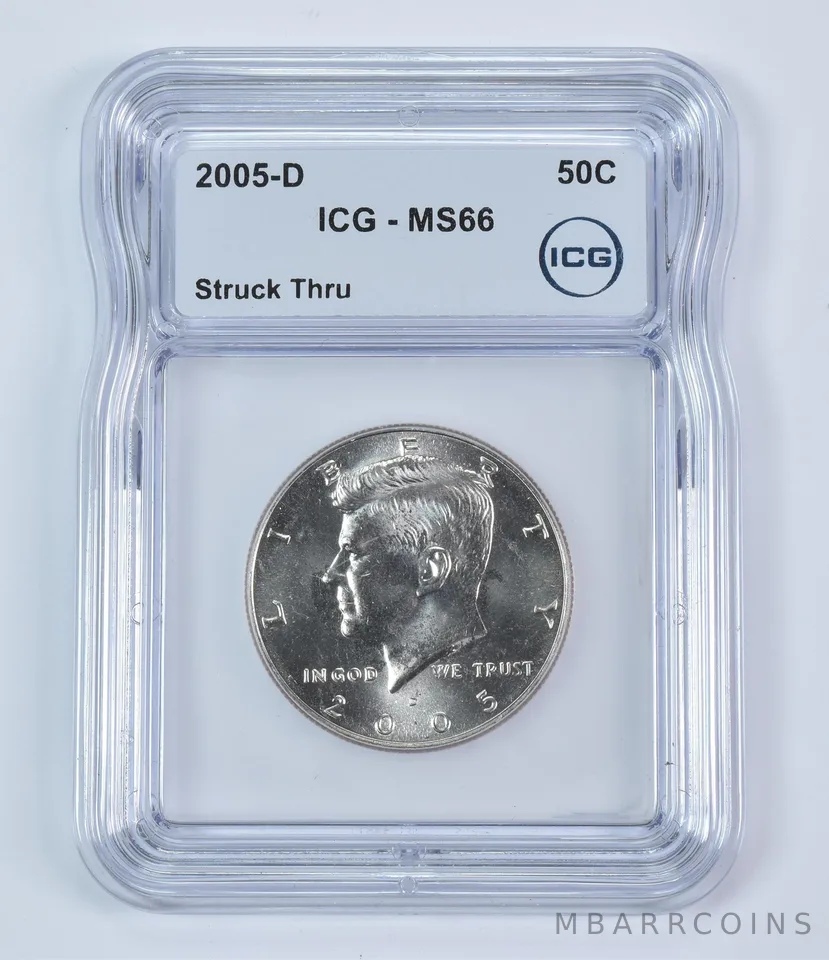 2005-D Kennedy Half Dollar Mint Error Struck Thru MS66 ICG *9331