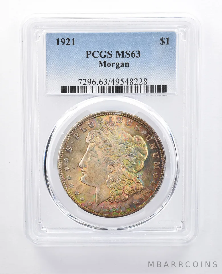 1921 Morgan Silver Dollar MS63 PCGS Rainbow Tone *8042
