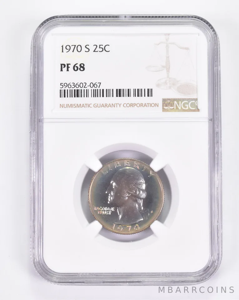 PF68 1970-S Washington Quarter - Graded NGC INSANE Rainbow Target Toned! a9008