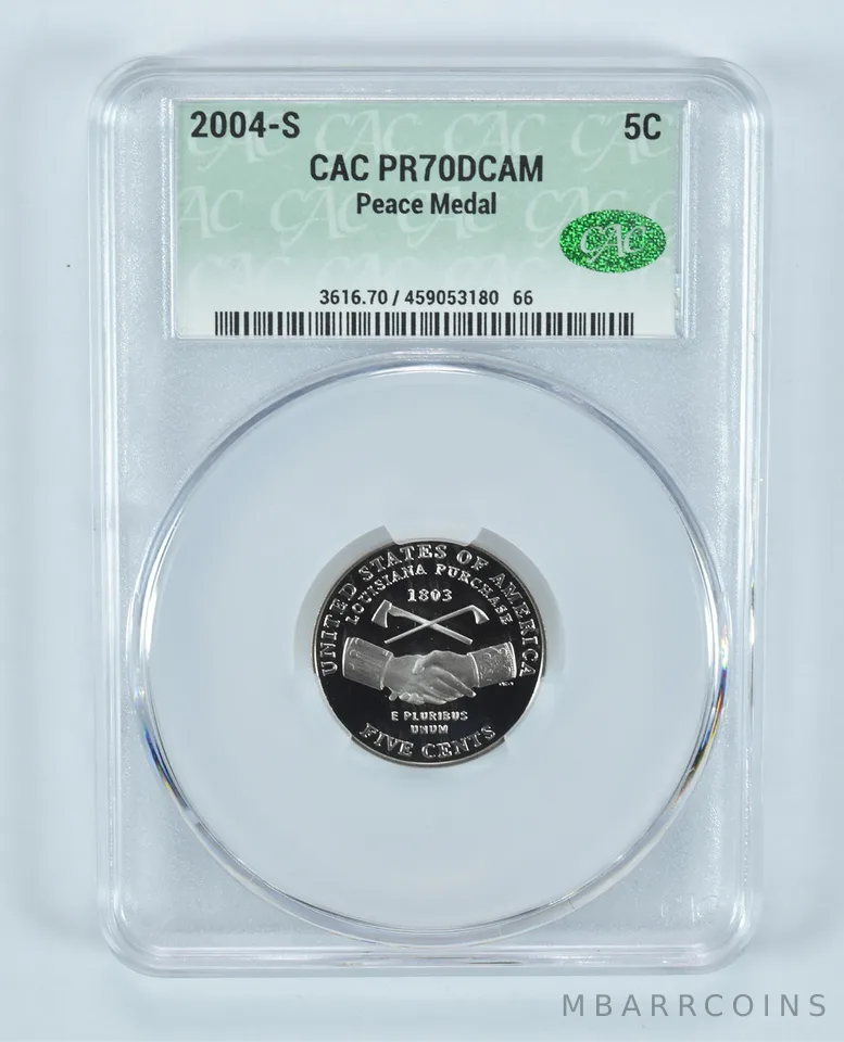 2004-S Jefferson Nickel Peace Medal PR70 DCAM CAC CACg