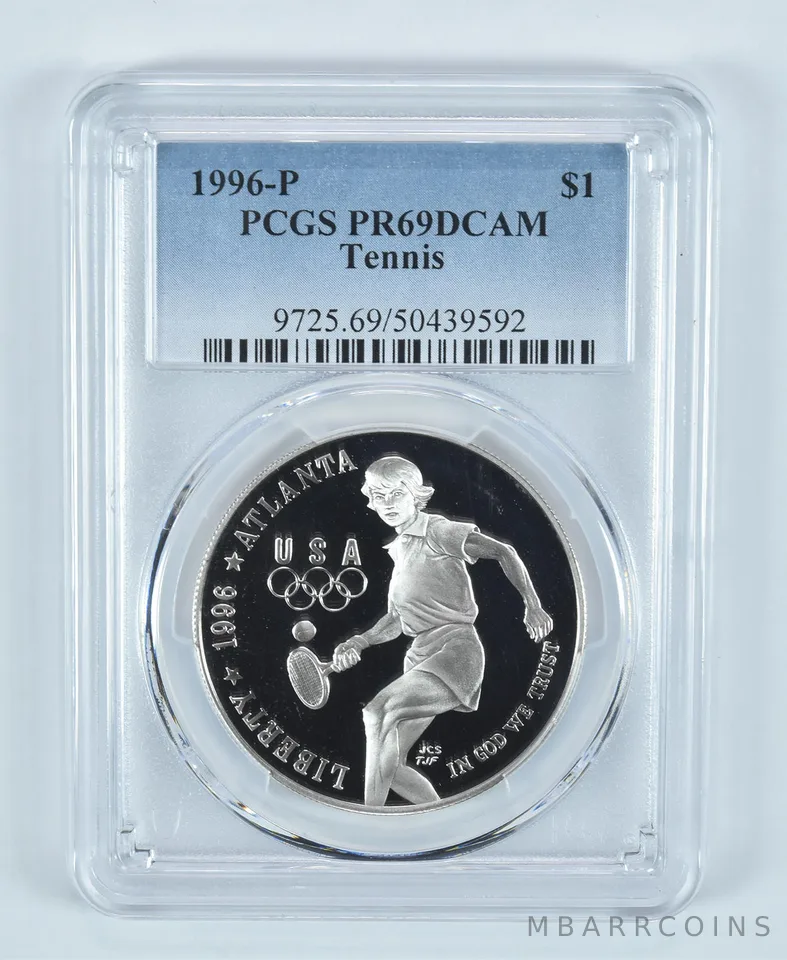 1996-P Olympic Tennis Commemorative Dollar PR69 DCAM PCGS Blue Label