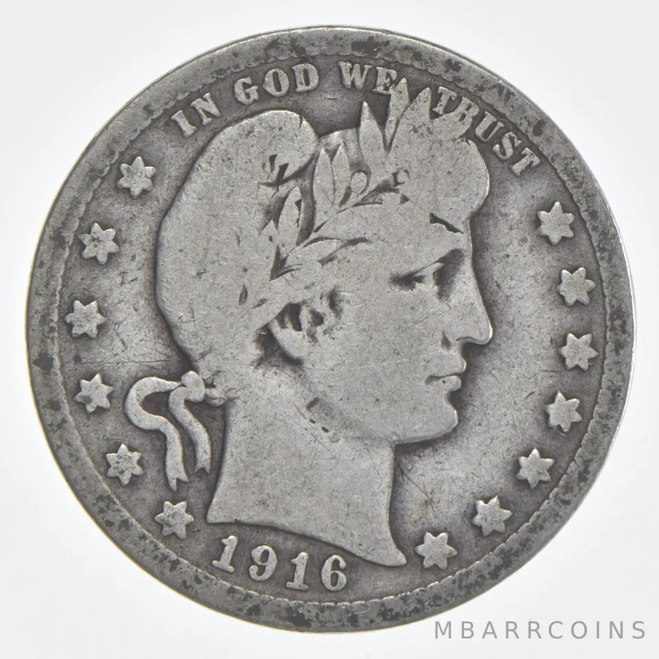 1916 (P) Barber Quarter 90% Silver VG Condition