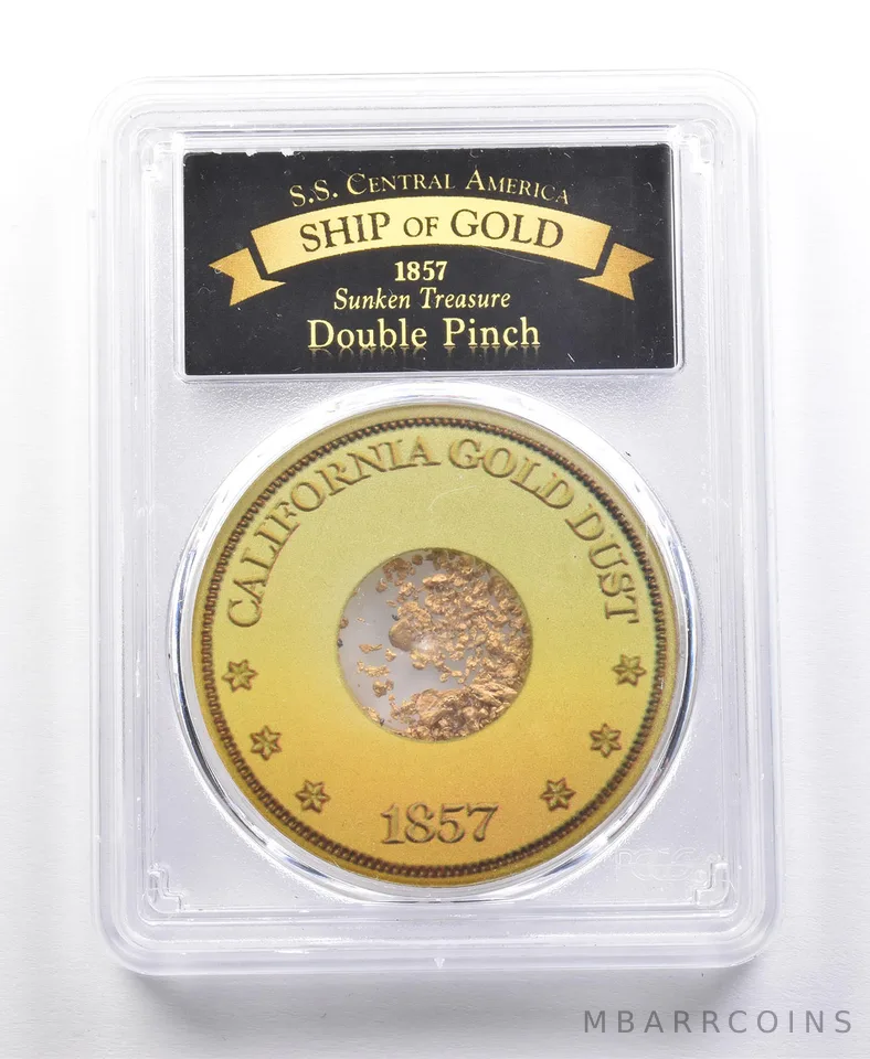 1857 SS Central America Double Pinch California Gold Dust Bob Evans PCGS *2123