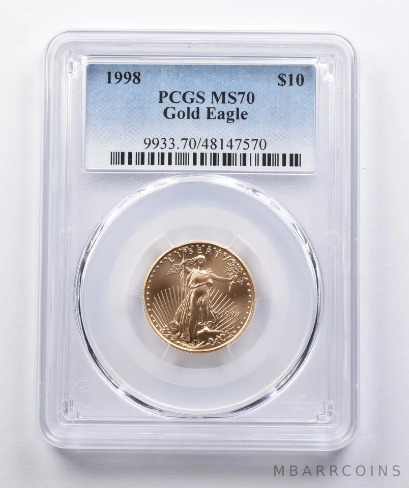 1998 $10 American Gold Eagle 1/4 Oz MS70 PCGS Blue Label