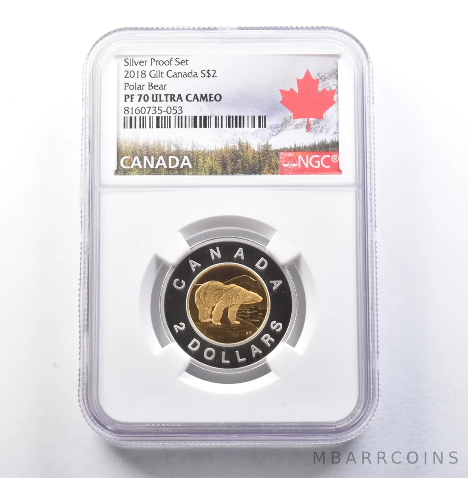 2018 Canada 2 Dollars Gilt Polar Bear Silver Proof Set PF70 UCAM NGC a5828