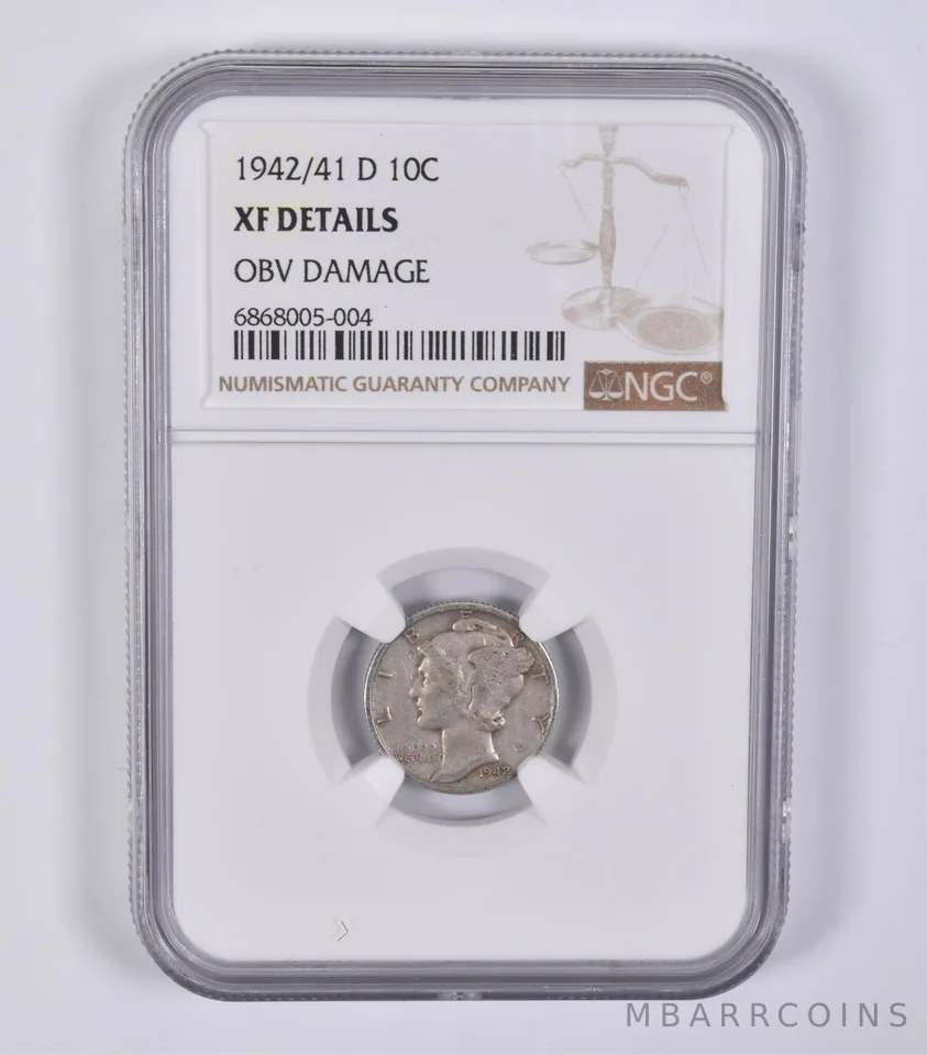 XF Details 1942/41-D Mercury Dime Obv Damage NGC *3982