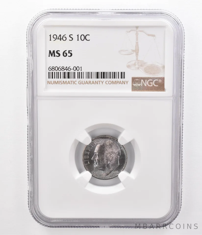 1946-S Roosevelt Dime MS65 NGC Beautifully Toned *8622