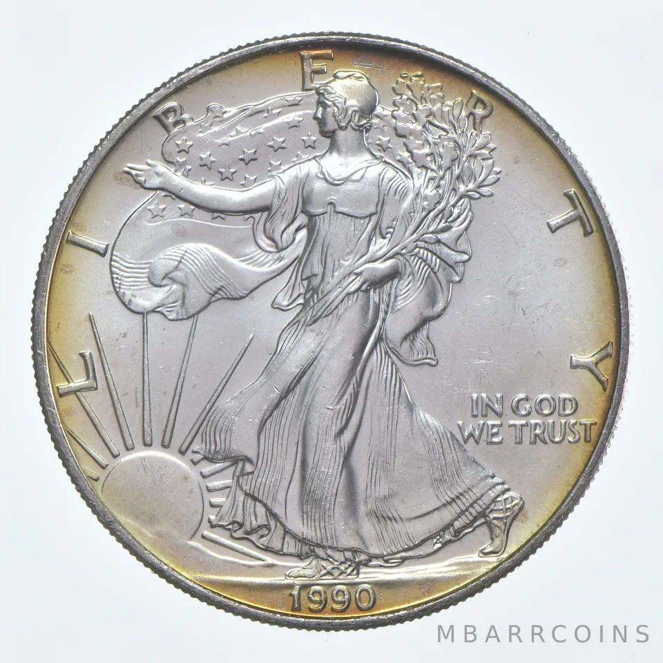 Beautiful Toned - 1990 American Silver Eagle 1 Troy Oz .999 Fine Silver *942