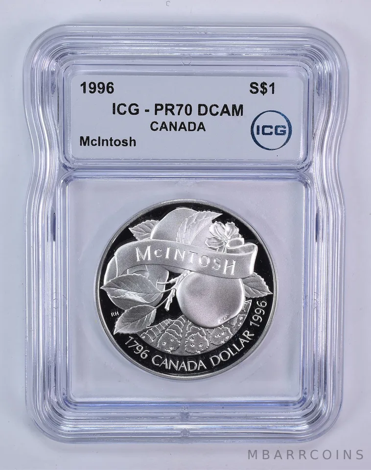 1996 Canada 1 Dollar Silver McIntosh Apple PR70 DCAM ICG