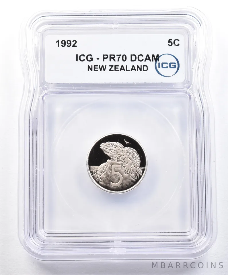 1992 New Zealand 5 Cents PR70 DCAM ICG *1601
