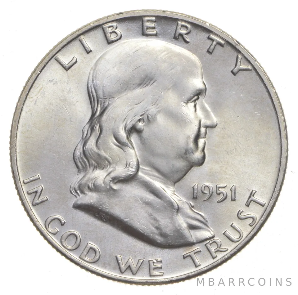Choice Unc 1951-P Franklin Half Dollar Gem BU From Original Roll