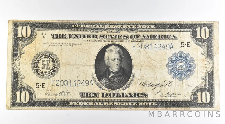 1914 $10 US FRN Note Large Note Blue Seal FR#923 *8481