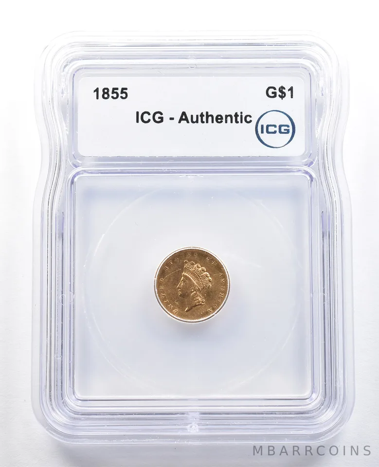 1855 $1 Indian Princess Head Gold Dollar Authentic ICG *4856