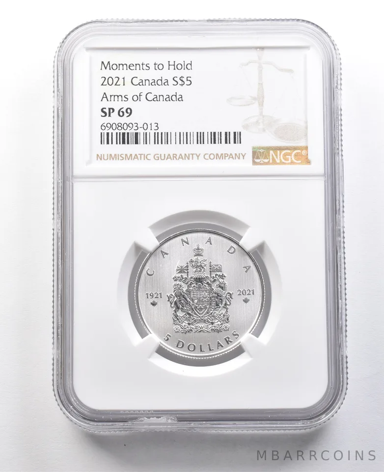 2021 Canada 5 Dollars Silver Moments To Hold Arms Of Canada SP69 NGC a8394