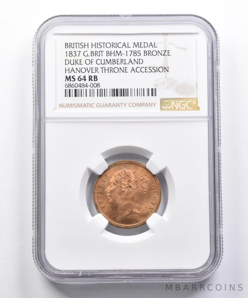 MS64 RB 1837 G. Britain BHM-1785 Bronze Duke Cumberland Hanover Throne NGC *3595