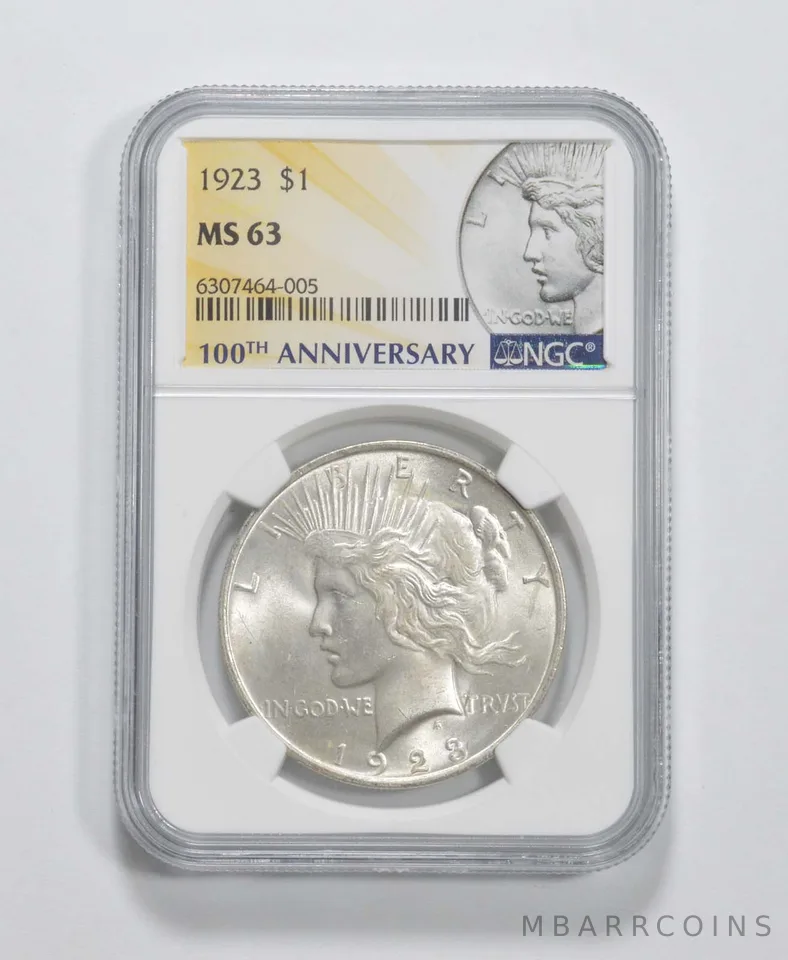 1923 Peace Silver Dollar MS63 NGC 100th Anniv 2021 Special Label