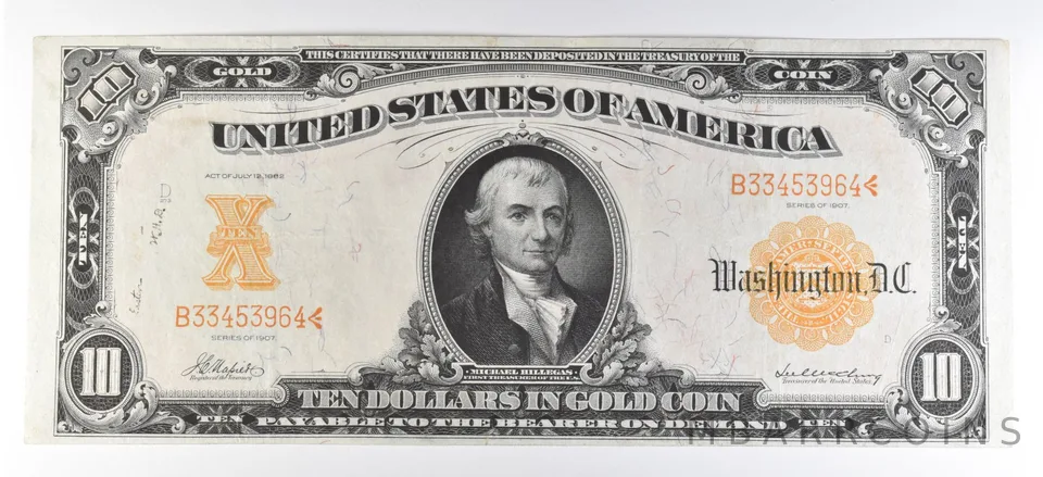 1907 $10 US Gold Certificate Large Note Yellow Seal *5651