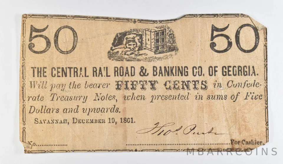1801 50 Cents Atlanta GA Central Railroad & Banking Co Obsolete Note *8897