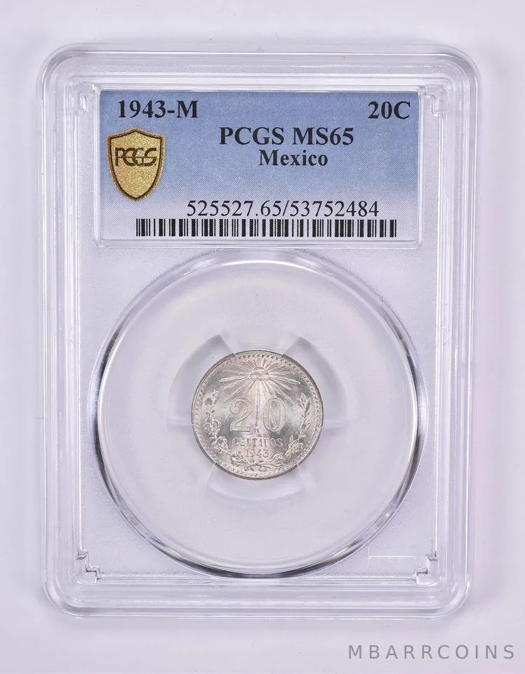 1943 M Mexico 20 Centavos MS65 PCGS