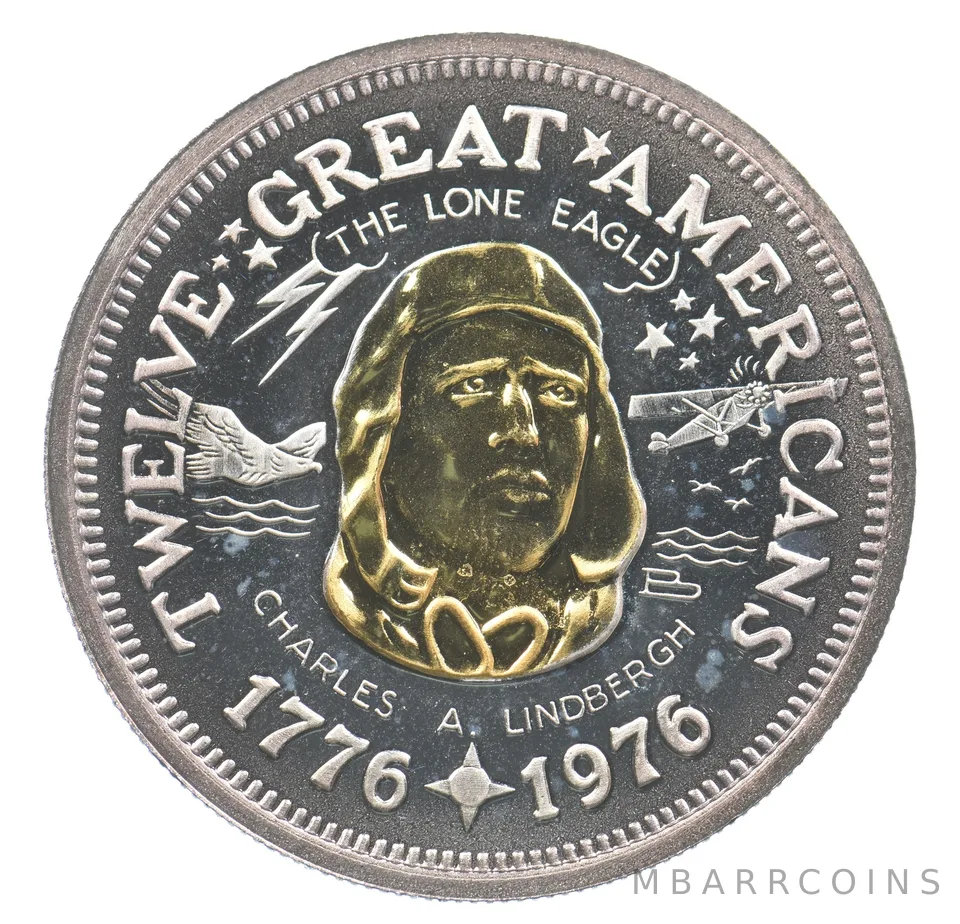 1976 Twelve Great Americans Gold/Silver Round Charles Lindbergh *9451