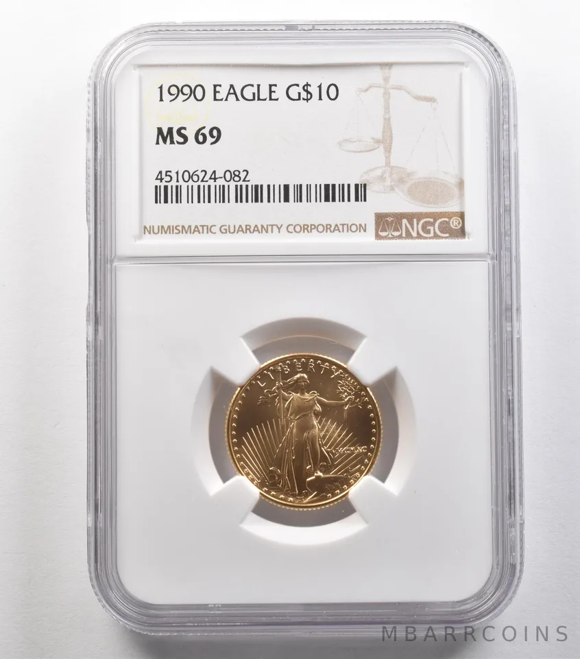 1990 $10 American Gold Eagle 1/4 Oz Gold MS69 NGC *4854