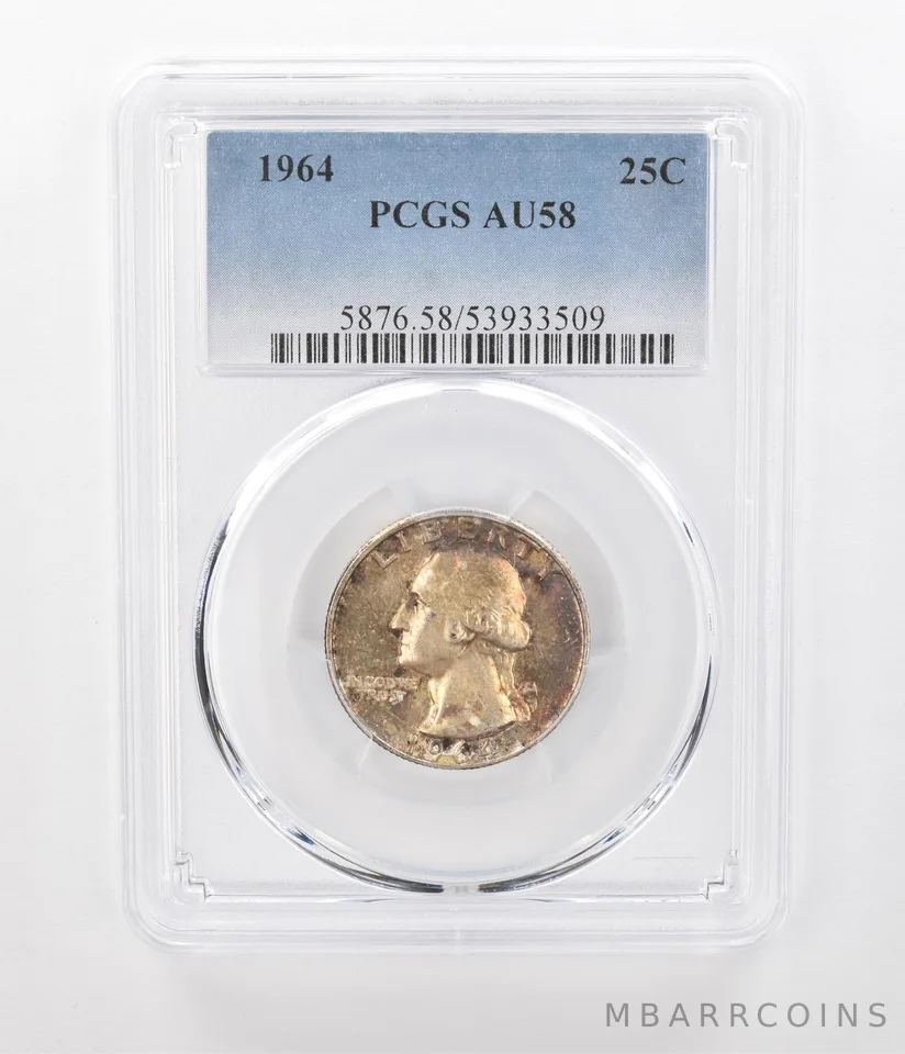 1964 Washington Quarter AU58 PCGS Beautiful Tone a1095