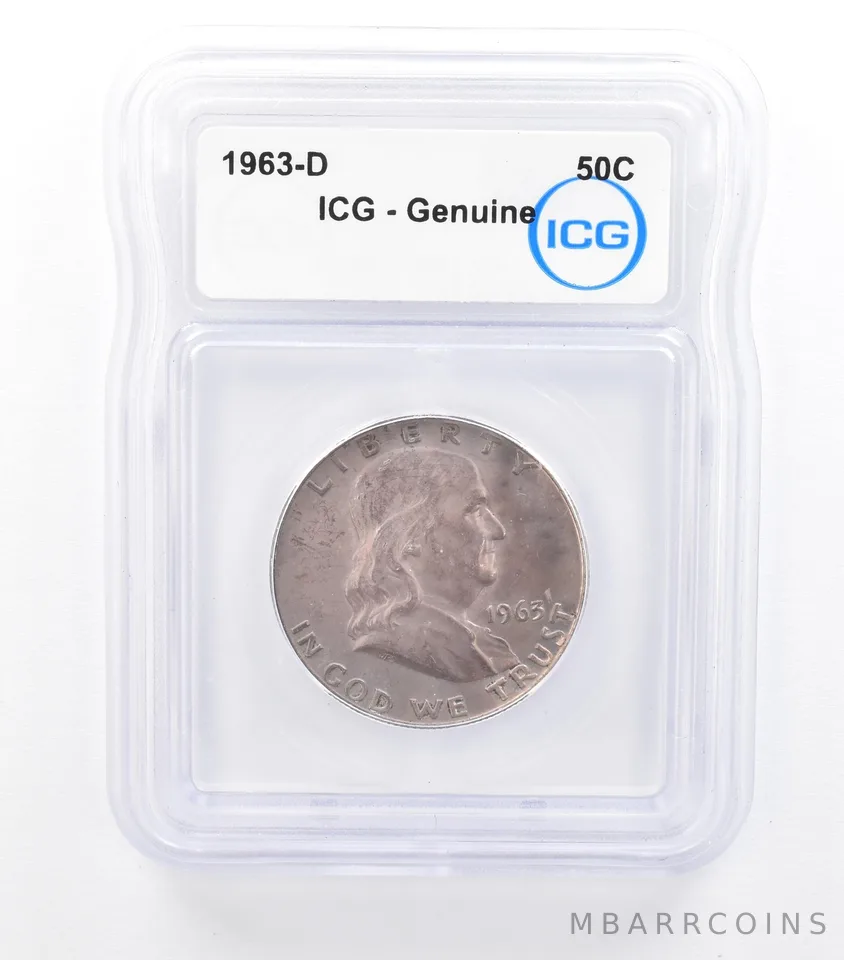 1963-D Franklin Half Dollar Genuine ICG Beautiful Tone *0975